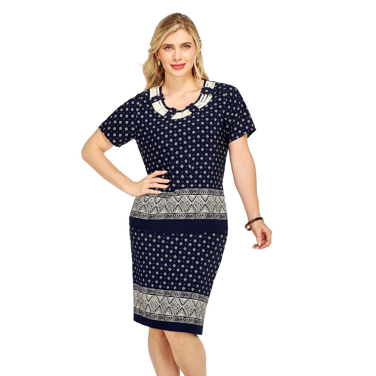 Foto 3 pulgar | Vestido Túnico Mundo Terra color Azul con Estampado para Dama