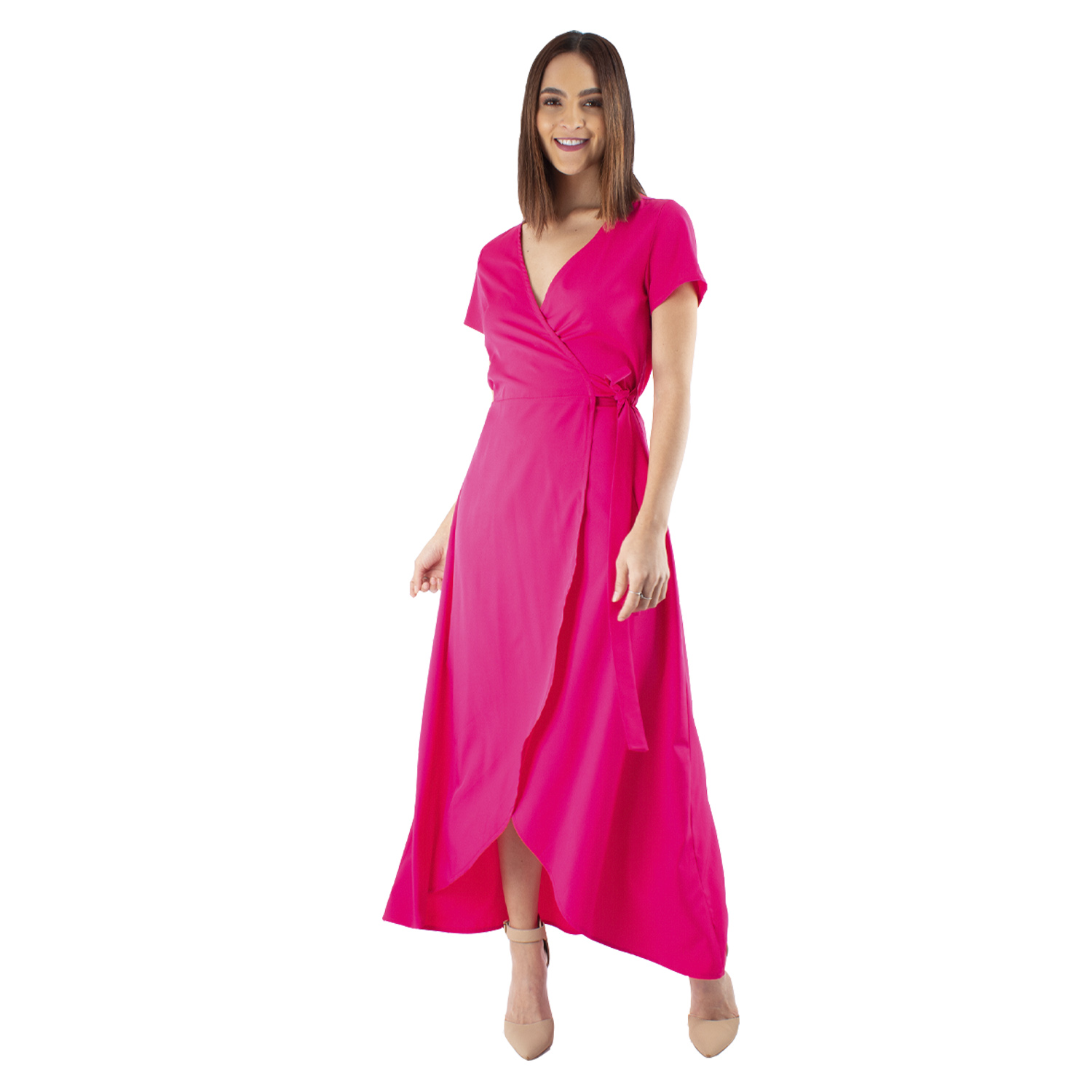 Maxi Vestido Cruzado Manga Corta Amad color Rosa