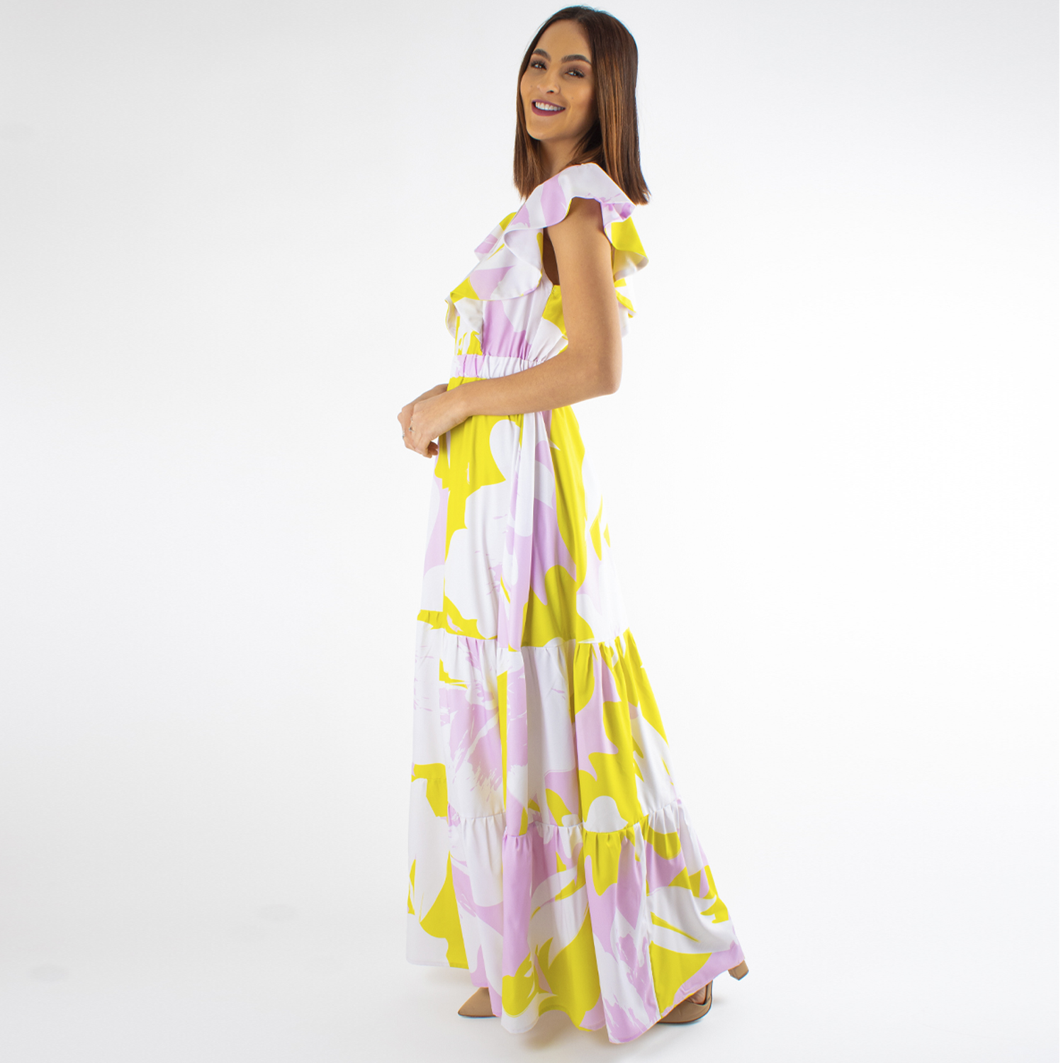 Foto 3 pulgar | Maxi Vestido De Olanes Con Escarolas Amad Print Floral