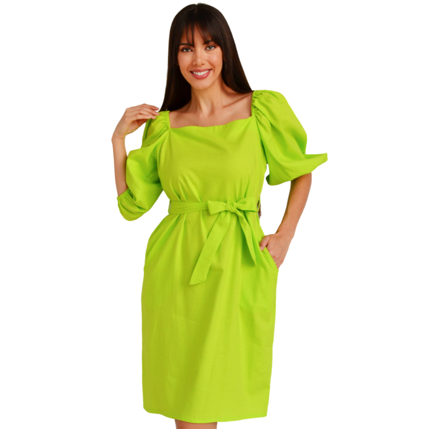 Foto 2 pulgar | Vestido con Escote Cuadrado Roman Fashion V-ST-1045 color Lima