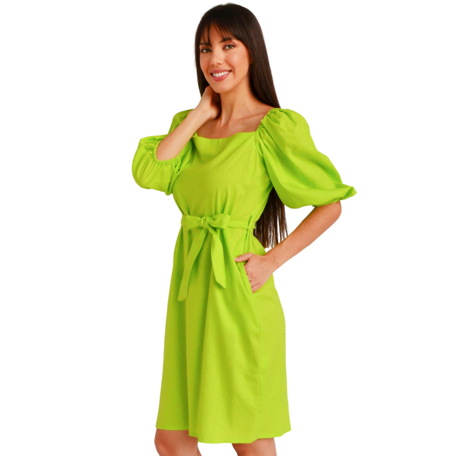 Foto 3 pulgar | Vestido con Escote Cuadrado Roman Fashion V-ST-1045 color Lima