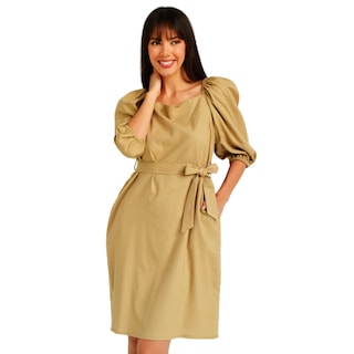 Foto 1 | Vestido de Lino con Escote Cuadrado Roman Fashion V-ST-1045-ARENA color Arena