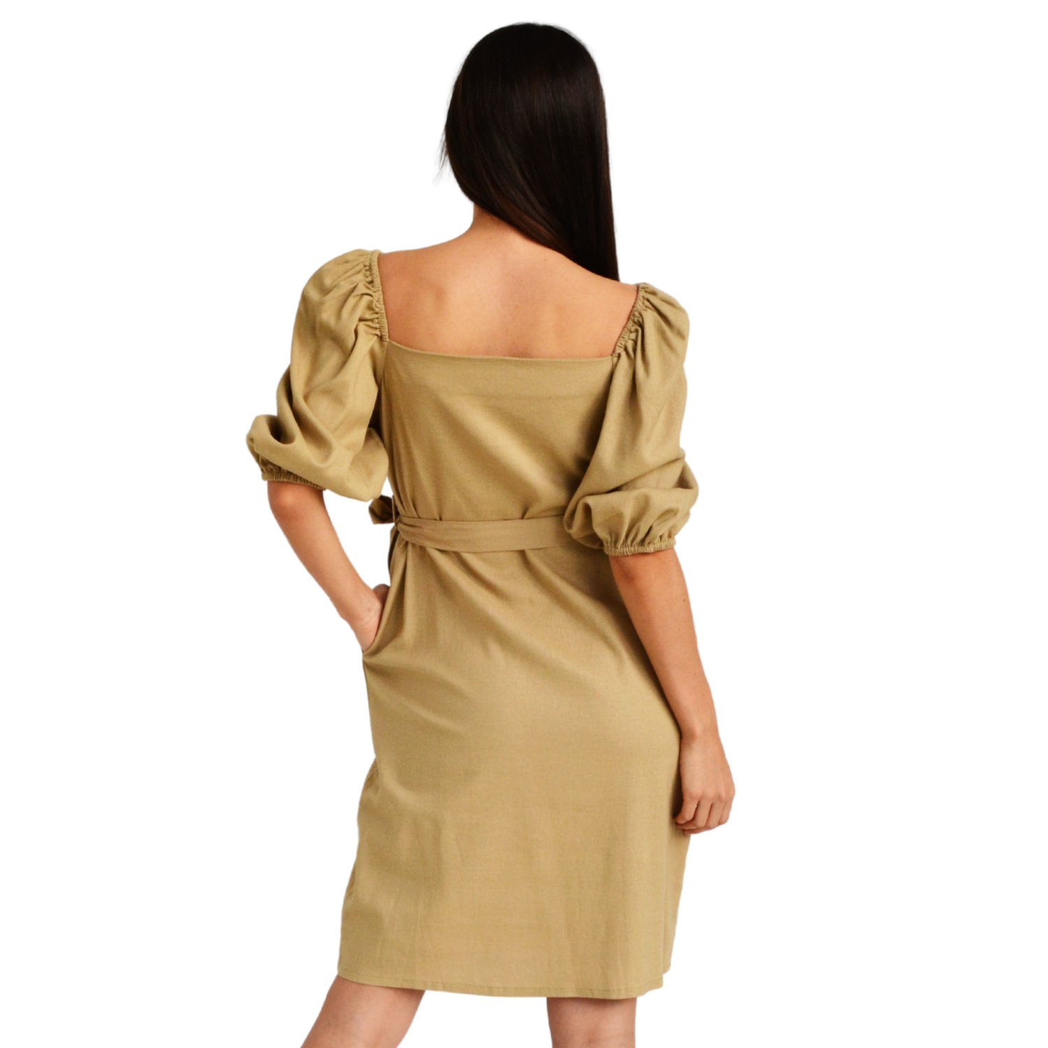Foto 4 pulgar | Vestido de Lino con Escote Cuadrado Roman Fashion V-ST-1045-ARENA color Arena
