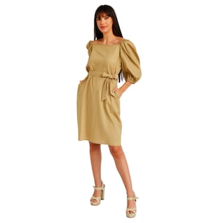 Foto 5 | Vestido de Lino con Escote Cuadrado Roman Fashion V-ST-1045-ARENA color Arena