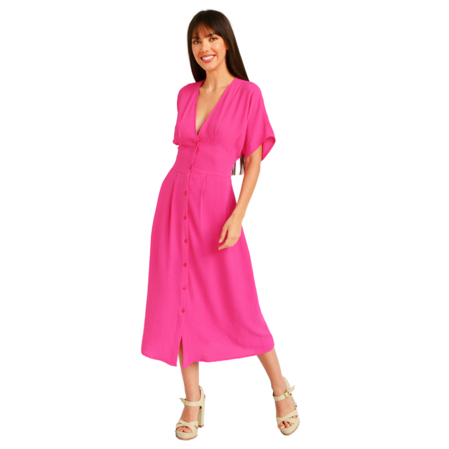 Vestido Manga Corta Roman Fashion color Fucsia