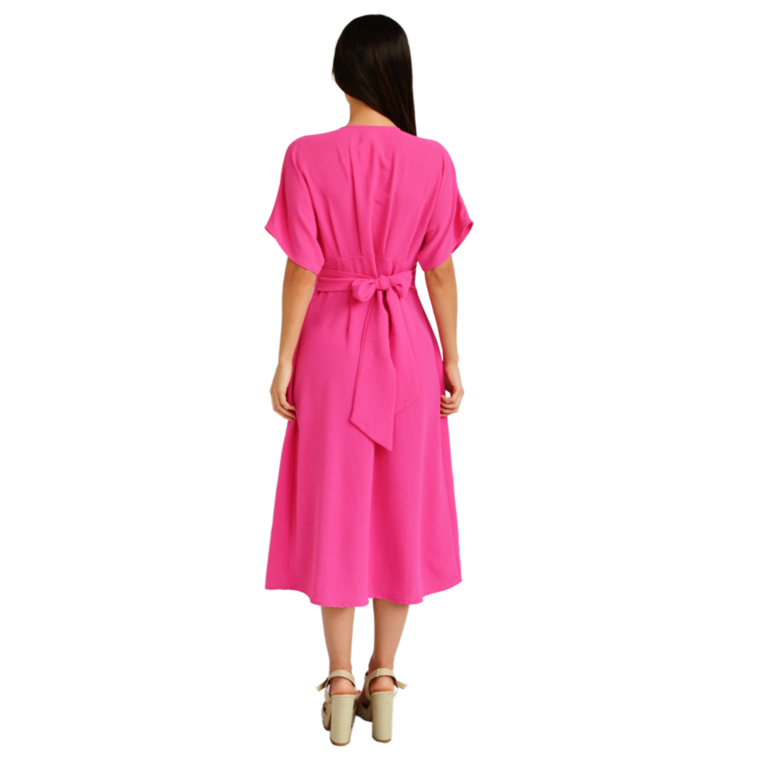 Foto 4 pulgar | Vestido Manga Corta Roman Fashion color Fucsia