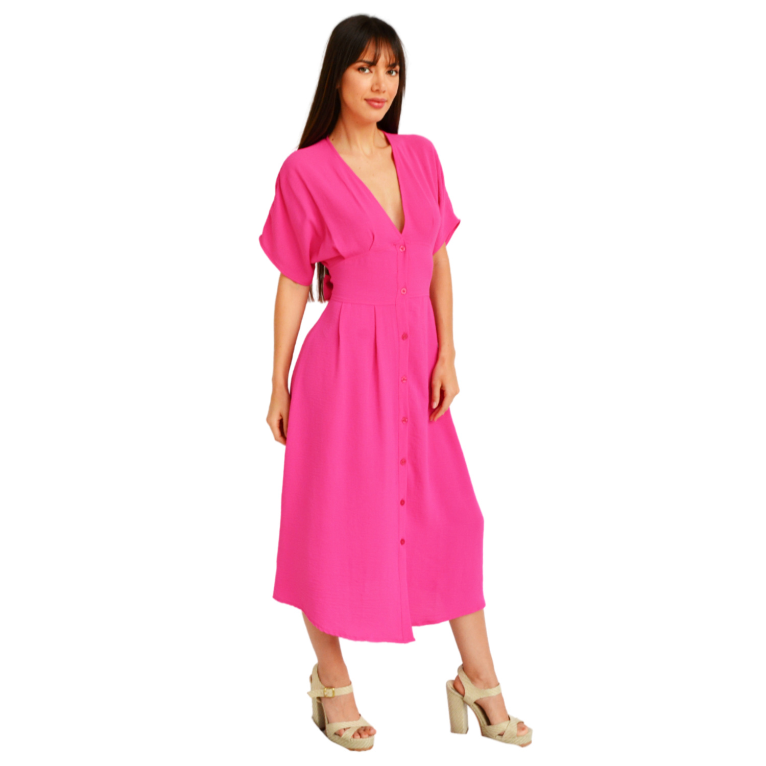 Foto 6 pulgar | Vestido Manga Corta Roman Fashion color Fucsia