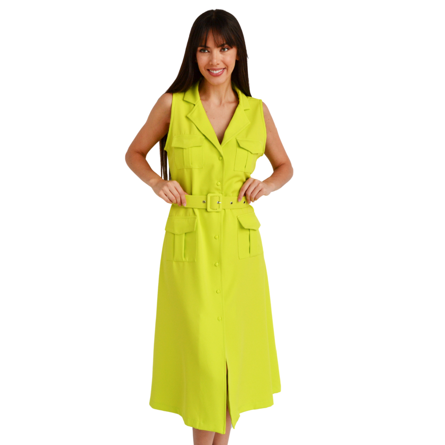 Foto 2 pulgar | Vestido Chaleco con Cinturón Roman Fashion V-MIC-2156 color Verde