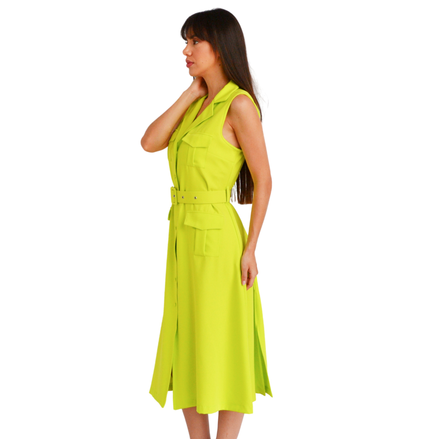 Foto 2 | Vestido Chaleco con Cinturón Roman Fashion V-MIC-2156 color Verde