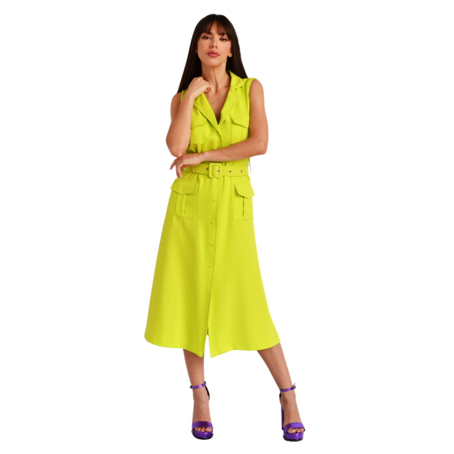 Foto 5 | Vestido Chaleco con Cinturón Roman Fashion V-MIC-2156 color Verde