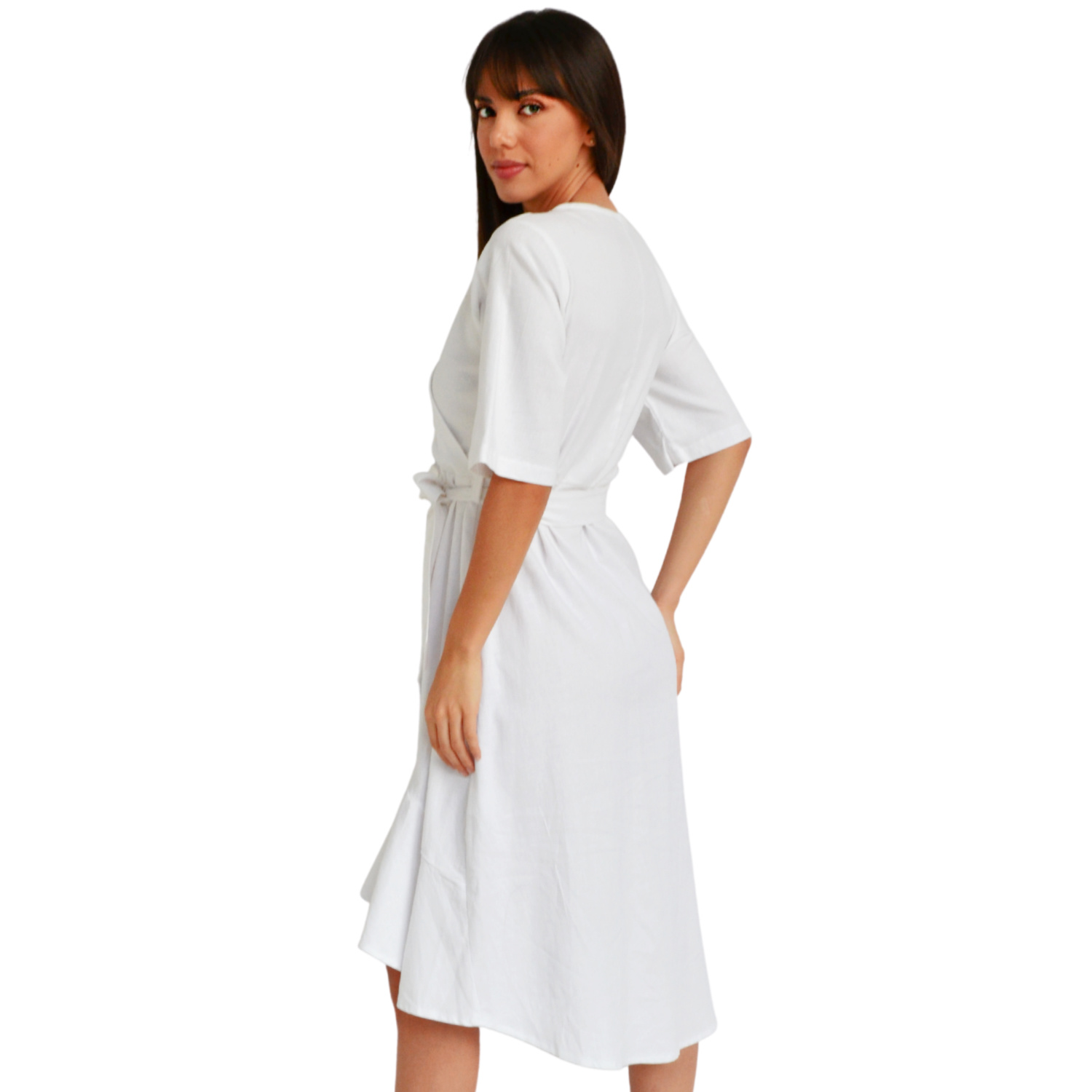 Foto 4 pulgar | Vestido de Lino Roman Fashion V-ST-1076 color Blanco