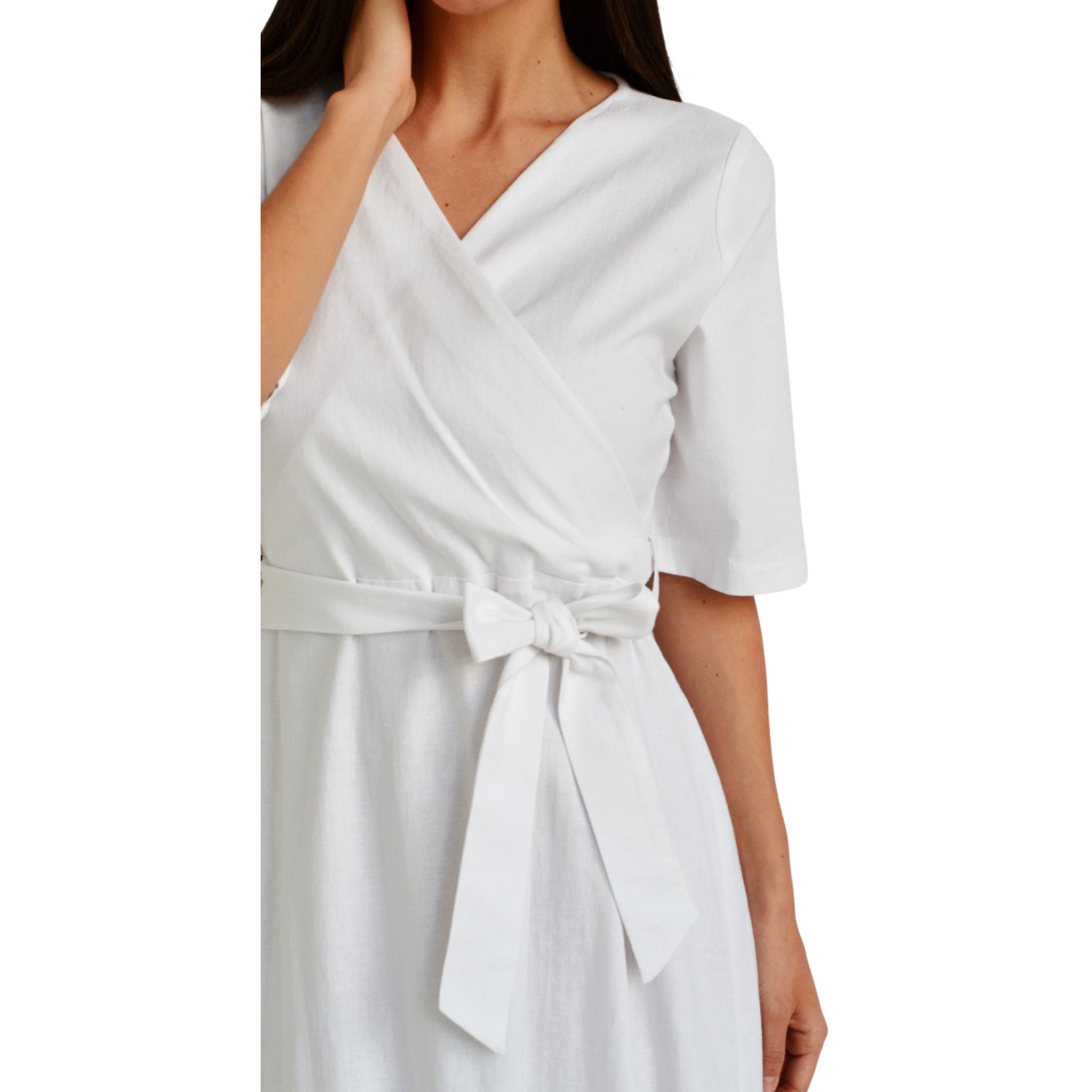 Foto 5 pulgar | Vestido de Lino Roman Fashion V-ST-1076 color Blanco