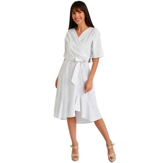Foto 5 | Vestido de Lino Roman Fashion V-ST-1076 color Blanco