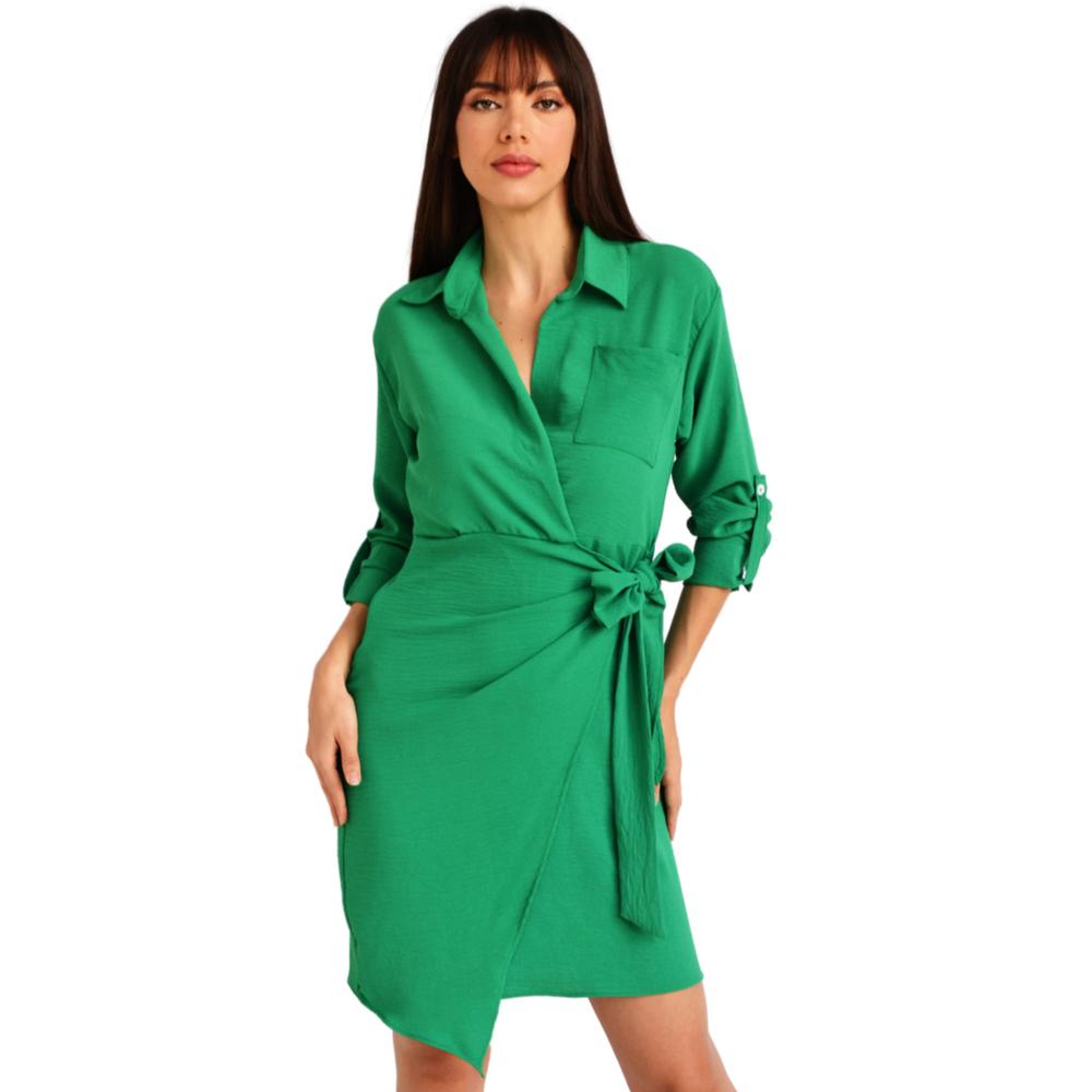 Foto 2 pulgar | Vestido Camisero con Moño Roman Fashion V-ELY-621 color Verde
