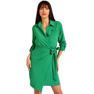 Foto 1 | Vestido Camisero con Moño Roman Fashion V-ELY-621 color Verde