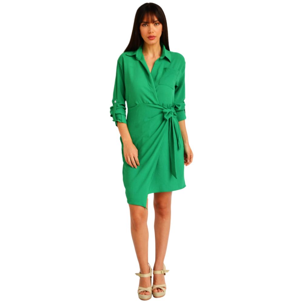 Foto 6 pulgar | Vestido Camisero con Moño Roman Fashion V-ELY-621 color Verde