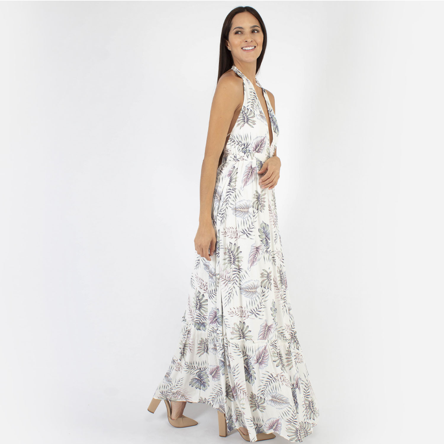 Foto 4 pulgar | Maxi Vestido Amad SS22-V16-B-SS Multicolor Halter de Espalda Descubierta con Print de Flores