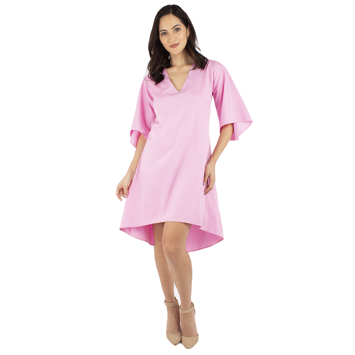 Vestido Asimétrico Manga Campana Amad color Rosa