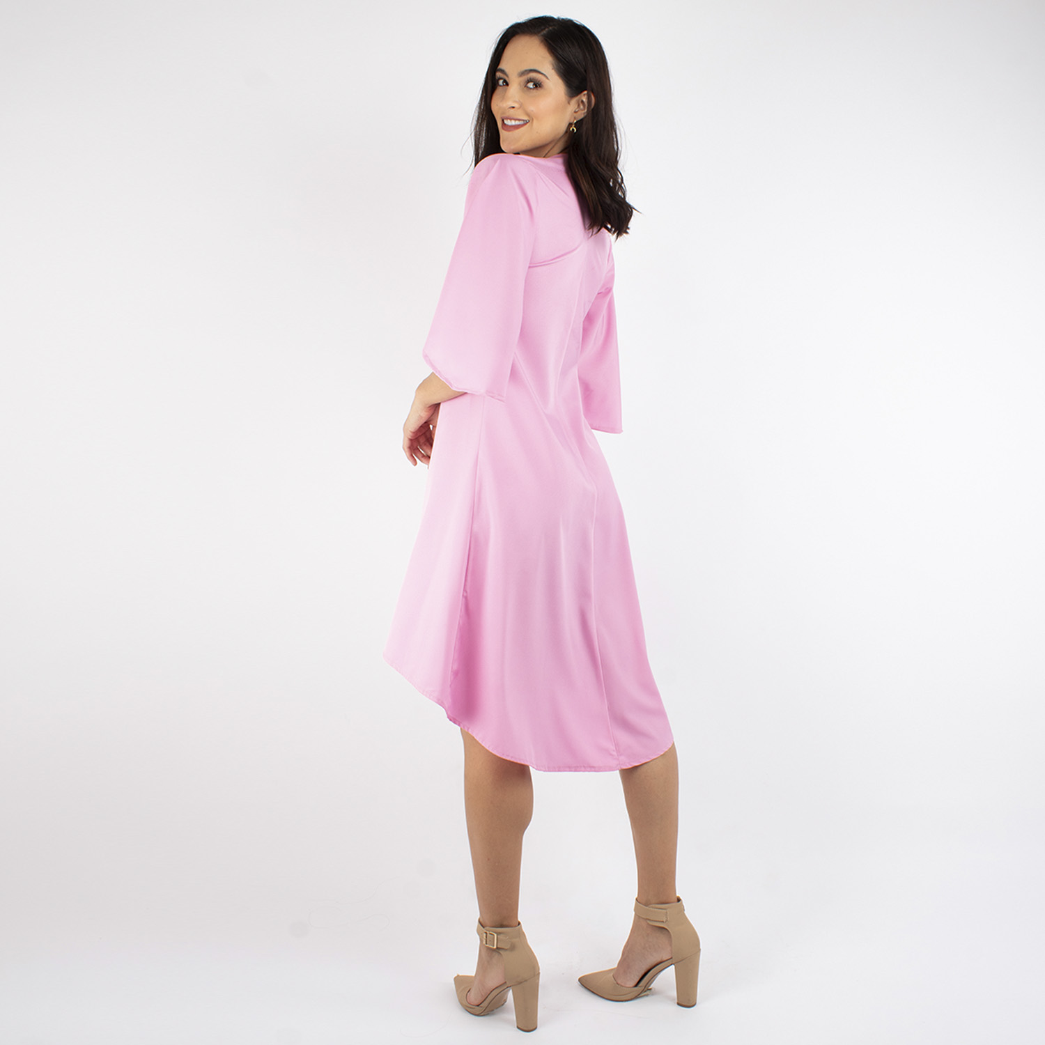 Foto 2 | Vestido Asimétrico Manga Campana Amad color Rosa