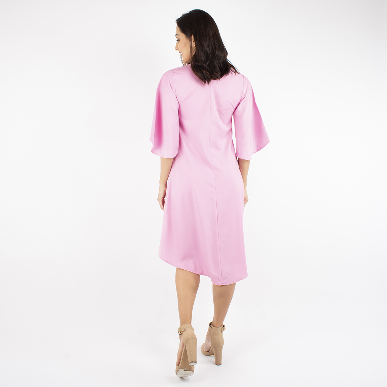Foto 4 pulgar | Vestido Asimétrico Manga Campana Amad color Rosa