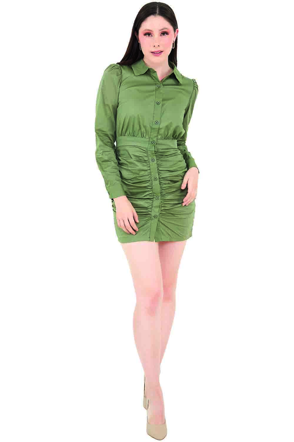 Vestido Devendi 315-78 Verde Olivo Camisero