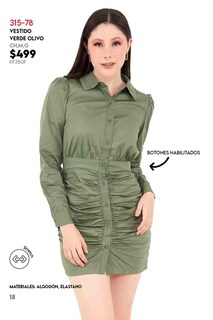 Foto 3 | Vestido Devendi 315-78 Verde Olivo Camisero