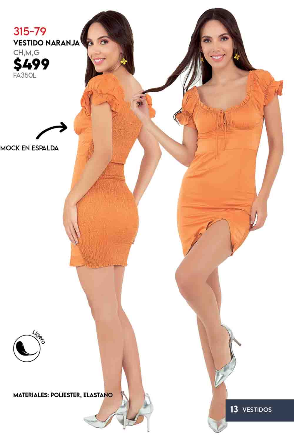 Foto 4 pulgar | Vestido Devendi Color Naranja Smock Espalda