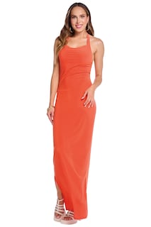 Foto 1 | Vestido Devendi color Naranja Stretch Formal Largo