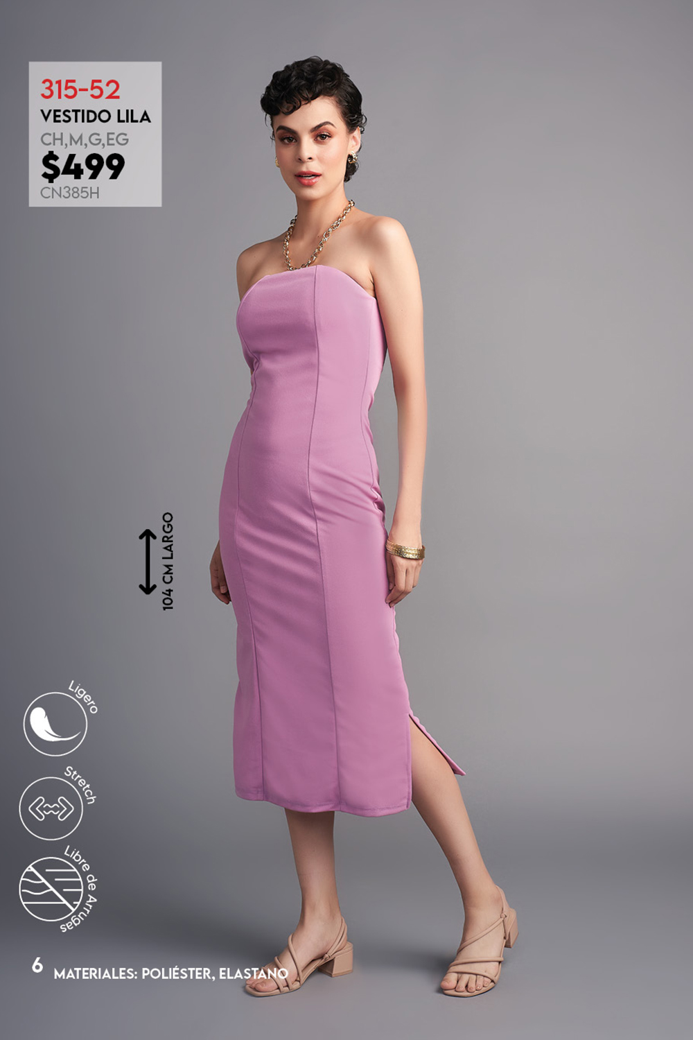 Foto 3 pulgar | Vestido Devendi color Púrpura Strapless Midi Stretch