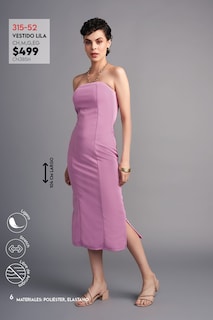 Foto 2 | Vestido Devendi color Púrpura Strapless Midi Stretch