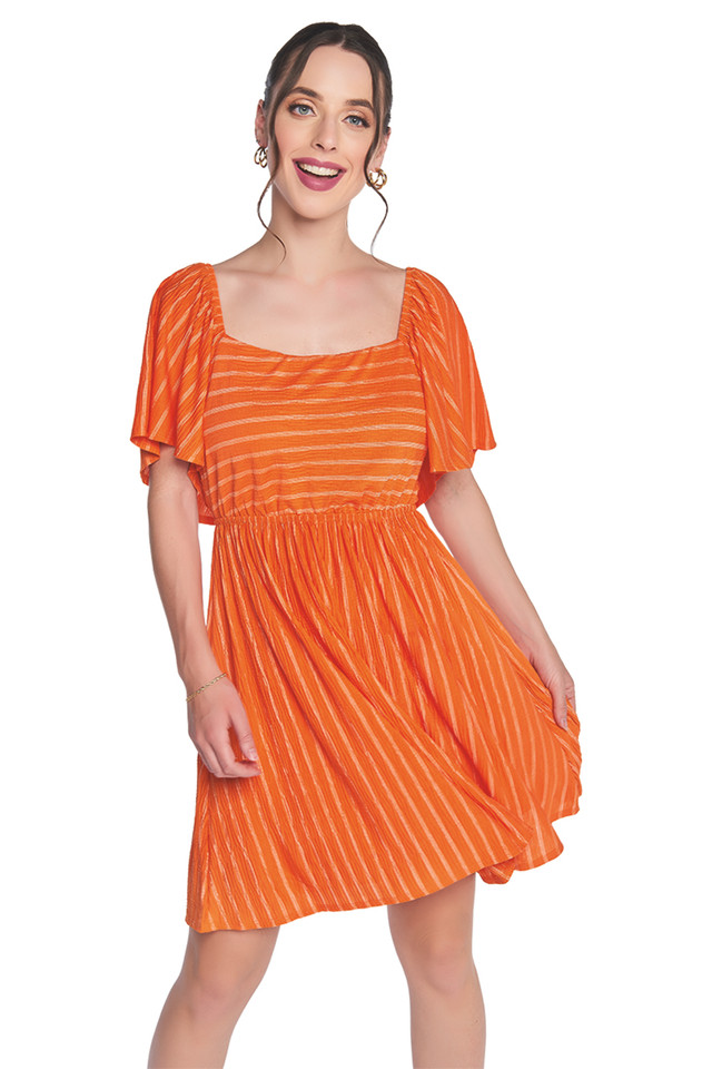 Foto 2 pulgar | Vestido Devendi Color Naranja Líneas Stretch