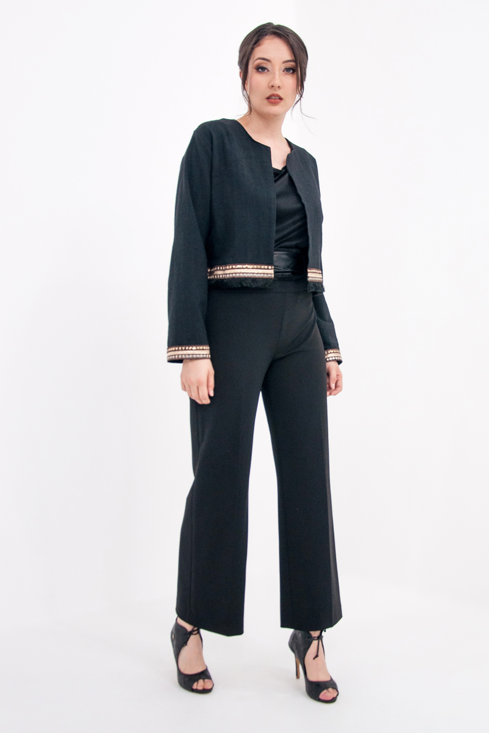 Saco De Mujer A Ángelozano Torerita De Manta Tipo Lino Color Negro Al-w12