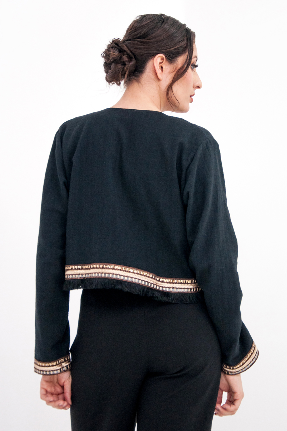 Foto 4 pulgar | Saco De Mujer A Ángelozano Torerita De Manta Tipo Lino Color Negro Al-w12