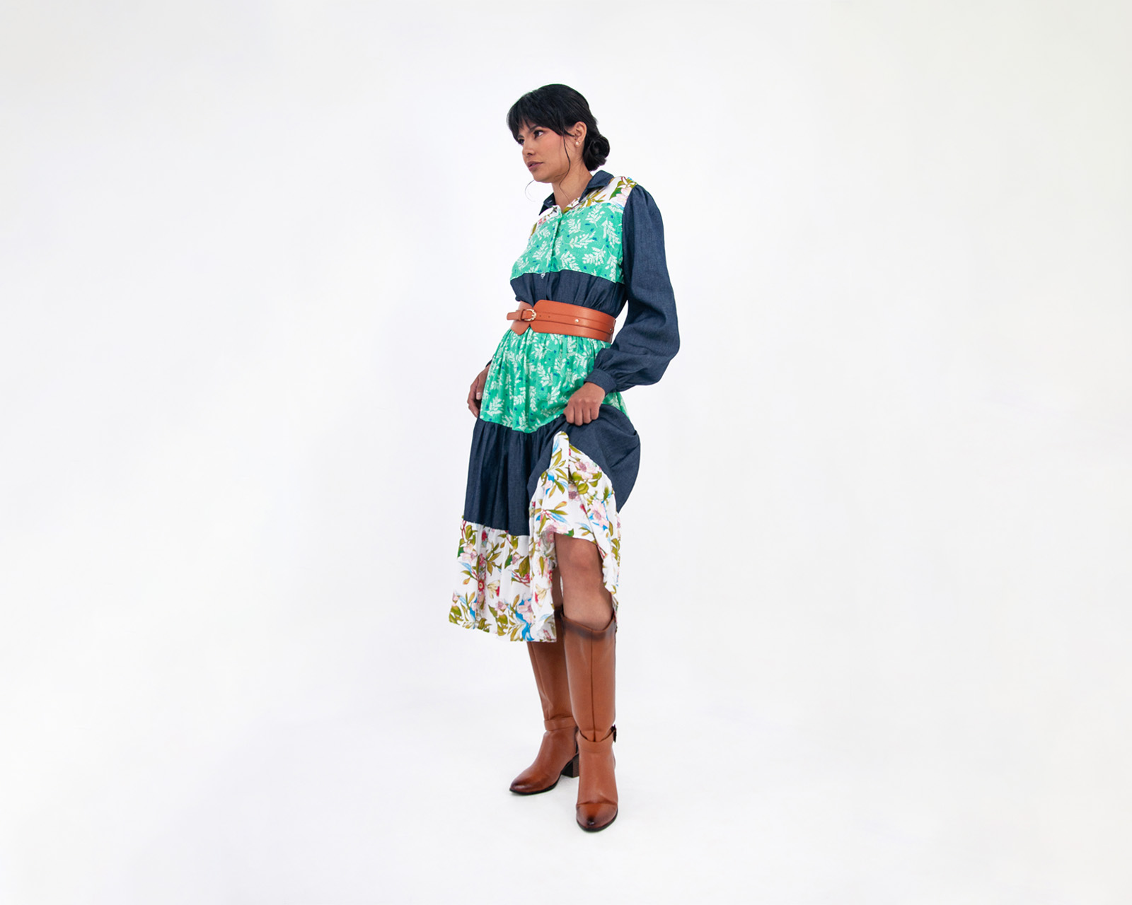 Foto 2 pulgar | Vestido De Dama A Ángelozano Tipo Campirano Varios Estampados, Con Cinto De Hebilla, Al-w 55