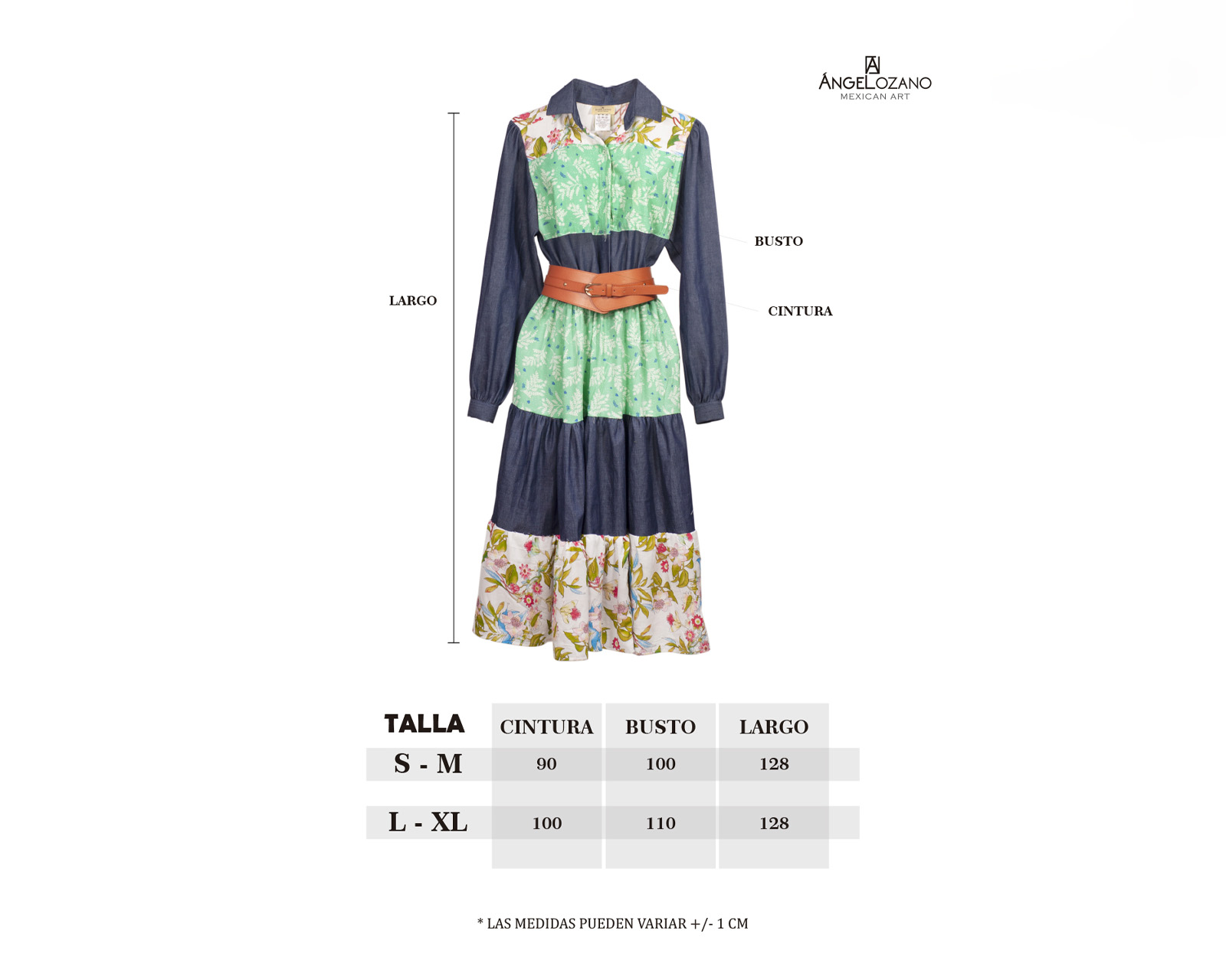 Foto 3 pulgar | Vestido De Dama A Ángelozano Tipo Campirano Varios Estampados, Con Cinto De Hebilla, Al-w 55