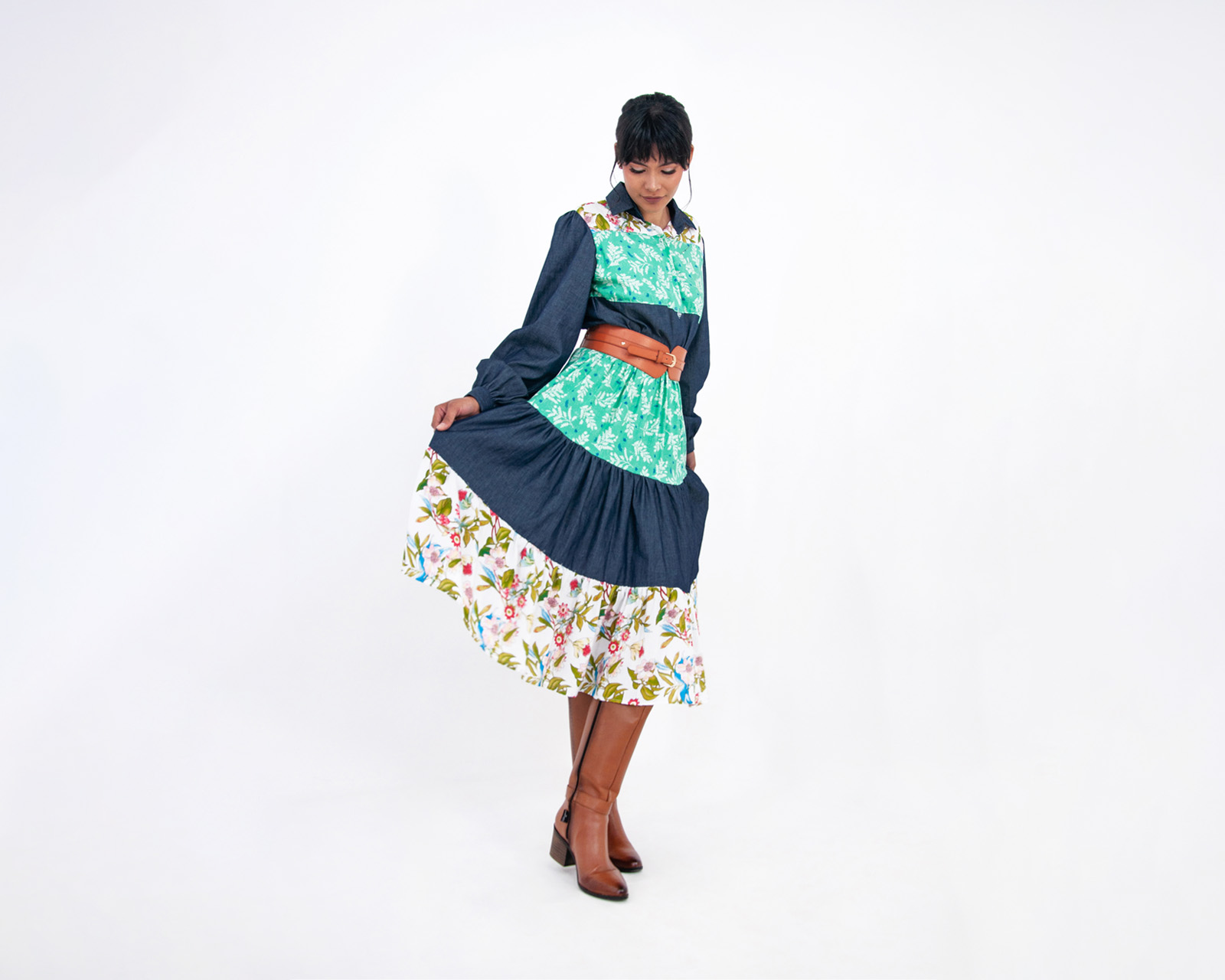 Foto 4 pulgar | Vestido De Dama A Ángelozano Tipo Campirano Varios Estampados, Con Cinto De Hebilla, Al-w 55