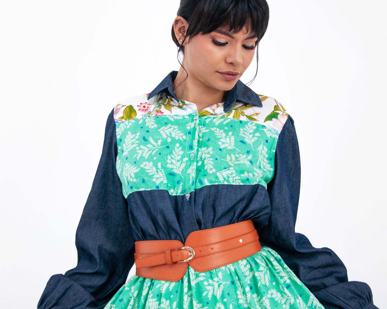 Foto 7 pulgar | Vestido De Dama A Ángelozano Tipo Campirano Varios Estampados, Con Cinto De Hebilla, Al-w 55