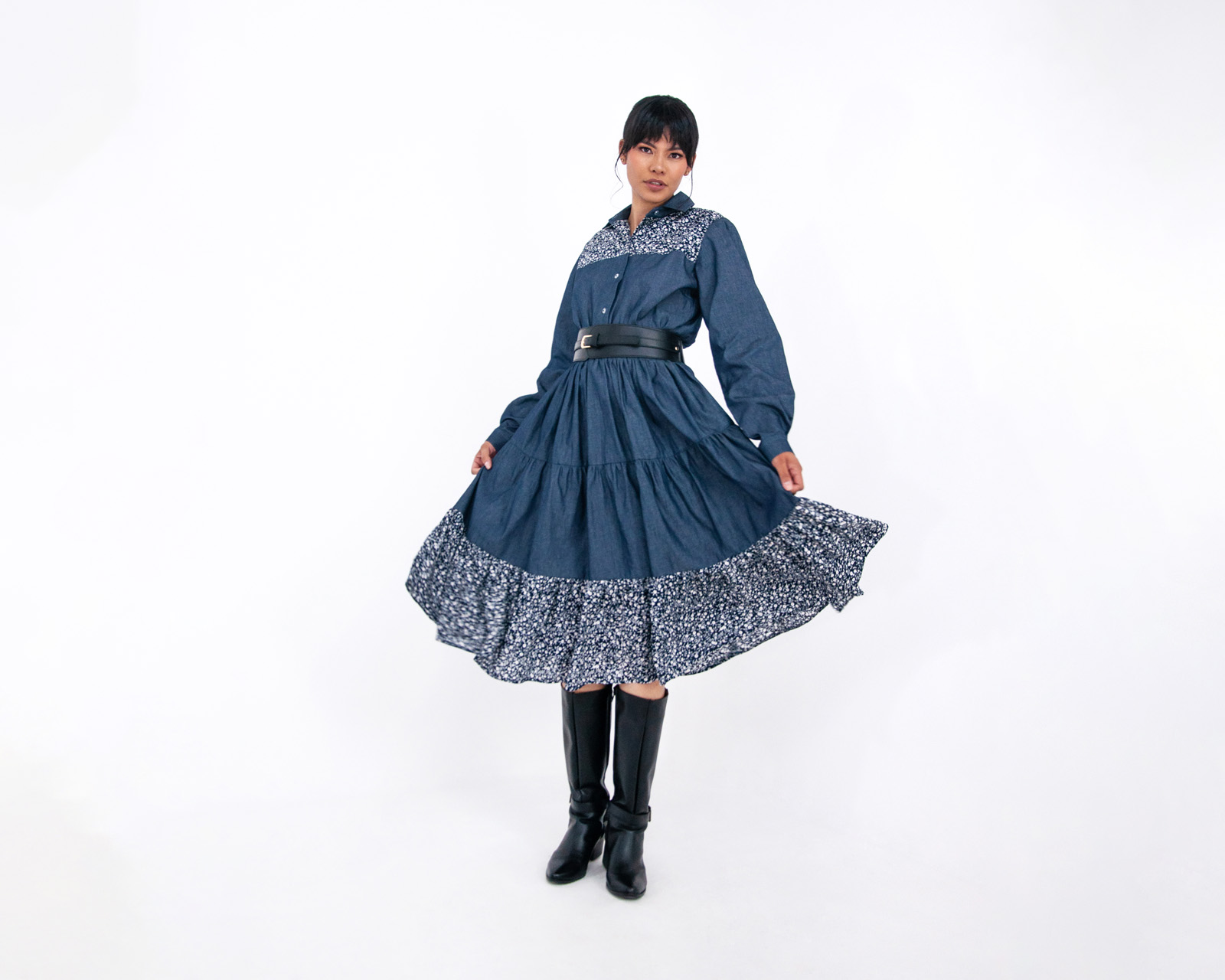 Foto 2 pulgar | Vestido De Dama A Ángelozano Tipo Campirano Varios Estampados, Con Cinto De Hebilla, Al-w 55