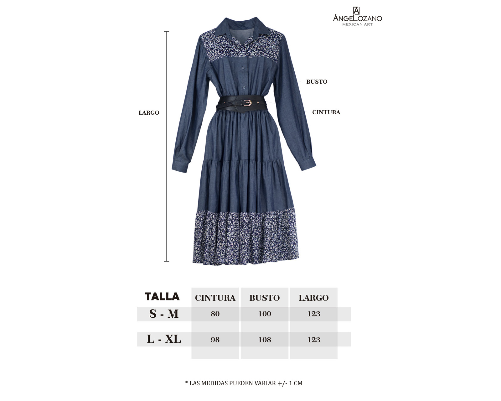 Foto 2 | Vestido De Dama A Ángelozano Tipo Campirano Varios Estampados, Con Cinto De Hebilla, Al-w 55