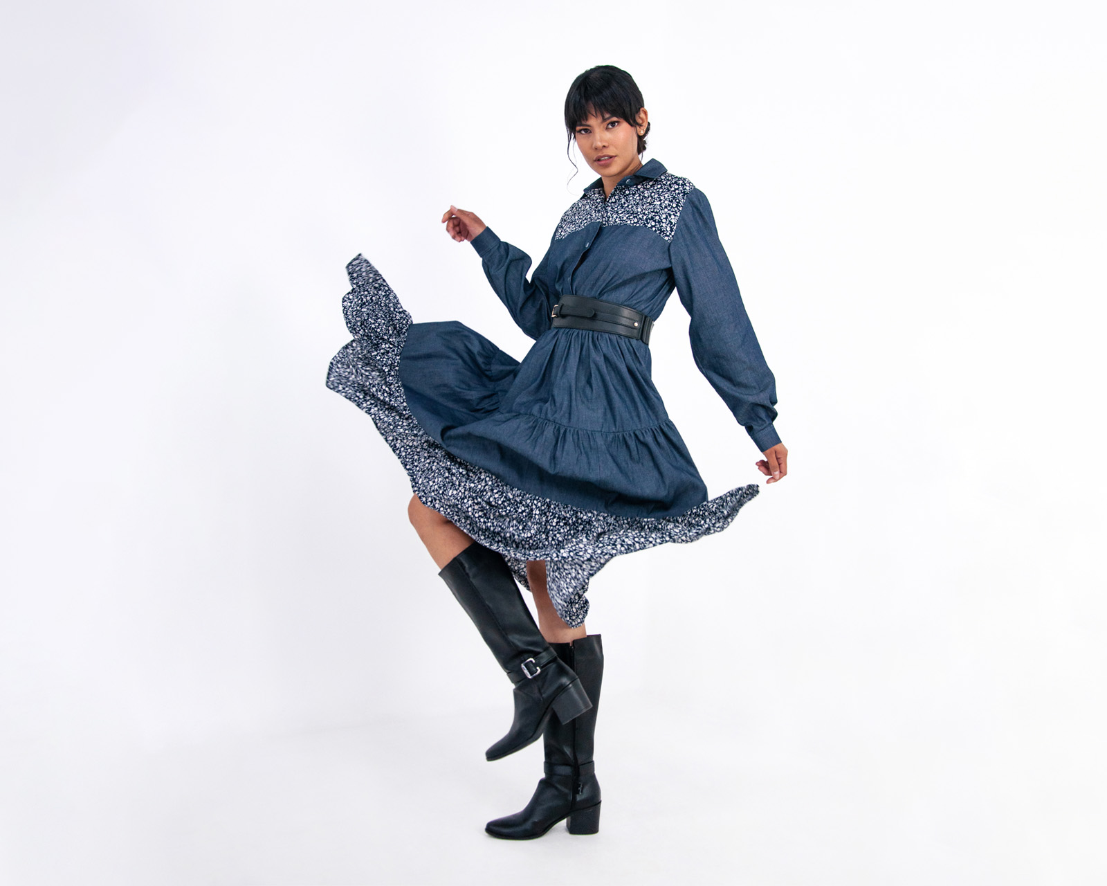 Foto 4 pulgar | Vestido De Dama A Ángelozano Tipo Campirano Varios Estampados, Con Cinto De Hebilla, Al-w 55