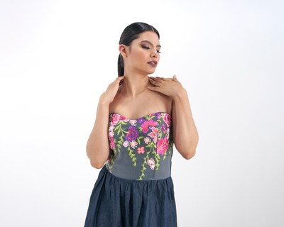 Foto 3 | Vestido A Ángelozano tipo Corseé Escote Corazón de Mezclilla