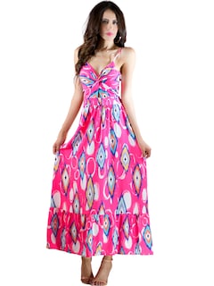 Foto 1 | Vestido Largo Ves-1007 Fucsia con Estampados de Mujer