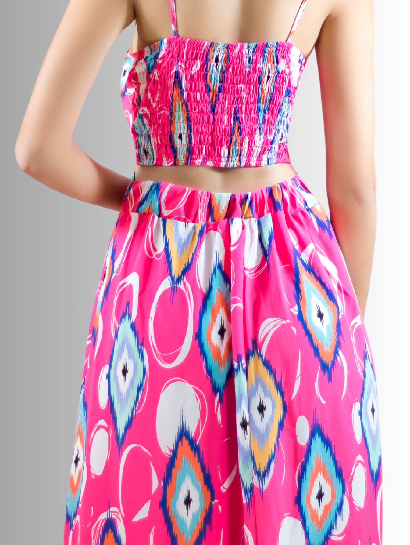 Foto 6 pulgar | Vestido Largo Ves-1007 Fucsia con Estampados de Mujer