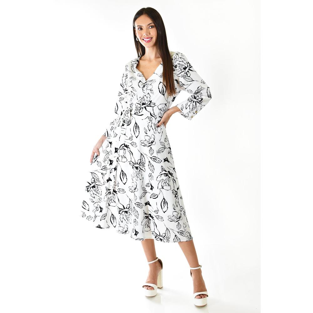 Foto 2 pulgar | Vestido Estampado de Hojas Roman Fashion Blanco para Mujer