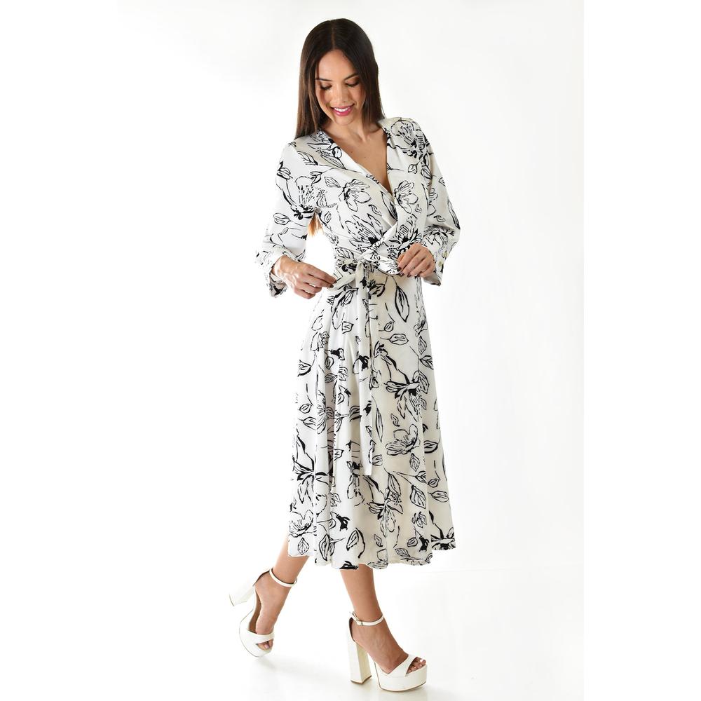 Foto 3 pulgar | Vestido Estampado de Hojas Roman Fashion Blanco para Mujer