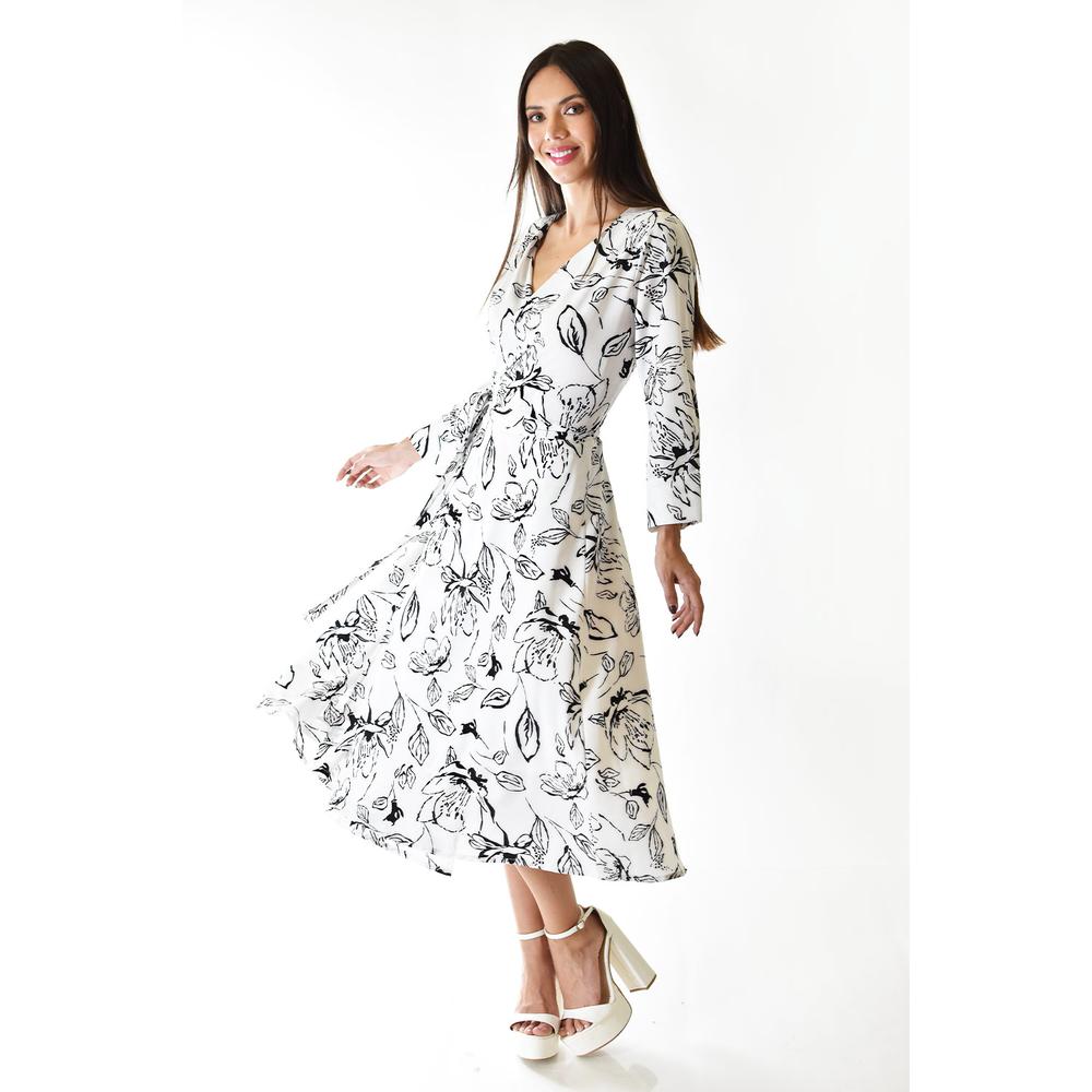 Foto 6 pulgar | Vestido Estampado de Hojas Roman Fashion Blanco para Mujer