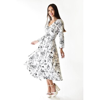 Foto 5 | Vestido Estampado de Hojas Roman Fashion Blanco para Mujer