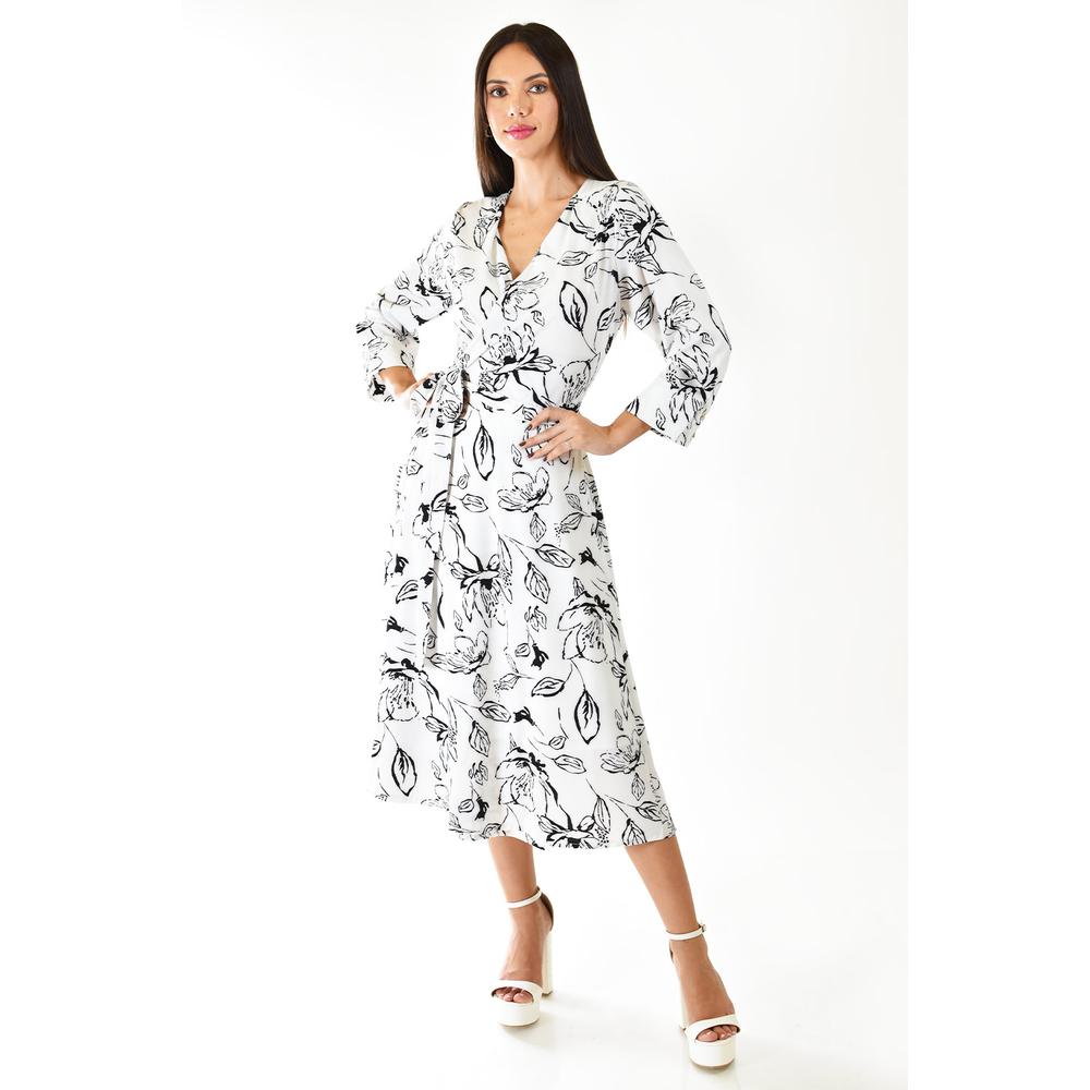 Foto 7 pulgar | Vestido Estampado de Hojas Roman Fashion Blanco para Mujer