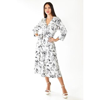 Foto 6 | Vestido Estampado de Hojas Roman Fashion Blanco para Mujer