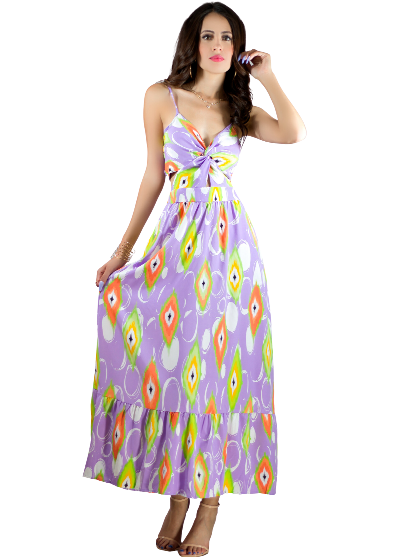 Foto 2 pulgar | Vestido De Mujer Largo Ves-1007 Lila con Estampados